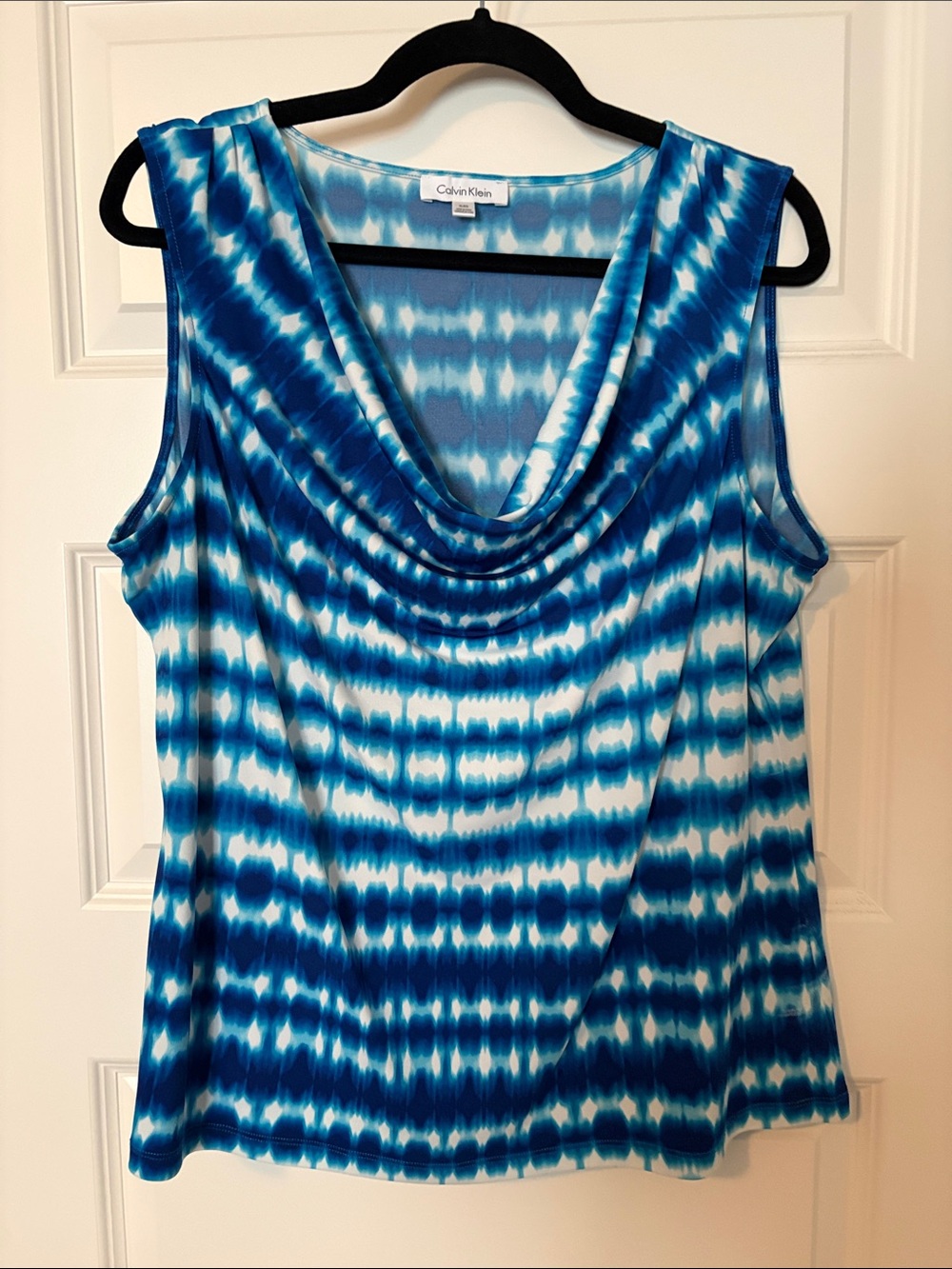 Calvin Klein Blue and White Tie-Dye Cowl Neck Tank